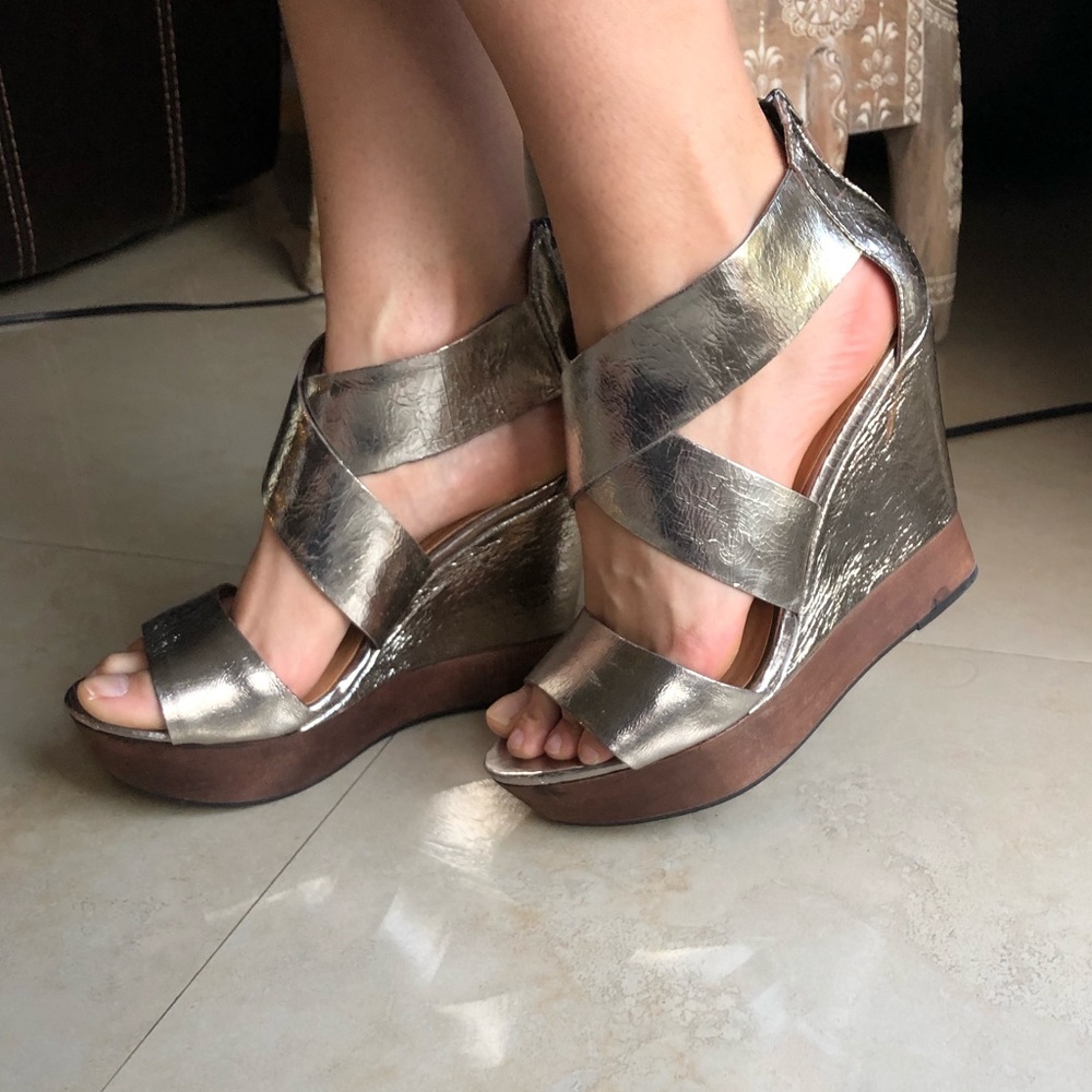 Steve Madden Pewter Rego Platform Wedge Sandal